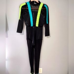 Kids Black Costume with Neon Green and Blue Accents